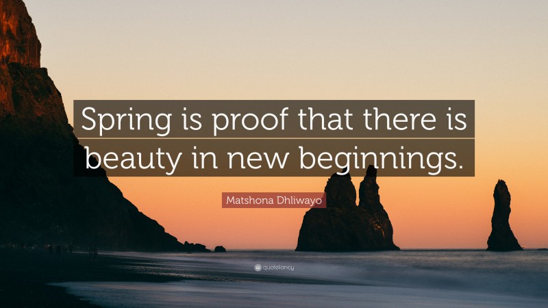 Matshona Dhliwayo Quote: “Spring is proof that there is beauty in new beginnings.”