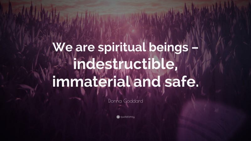 Donna Goddard Quote: “We are spiritual beings – indestructible ...