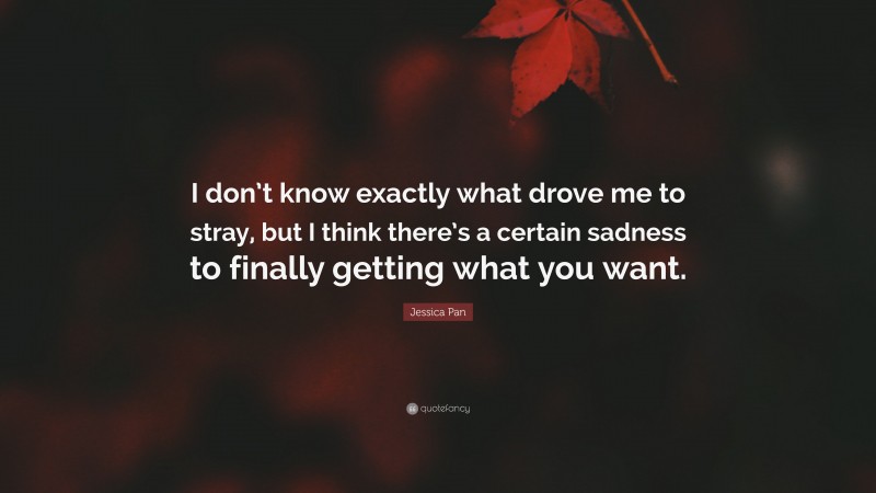 Jessica Pan Quote: “I don’t know exactly what drove me to stray, but I think there’s a certain sadness to finally getting what you want.”
