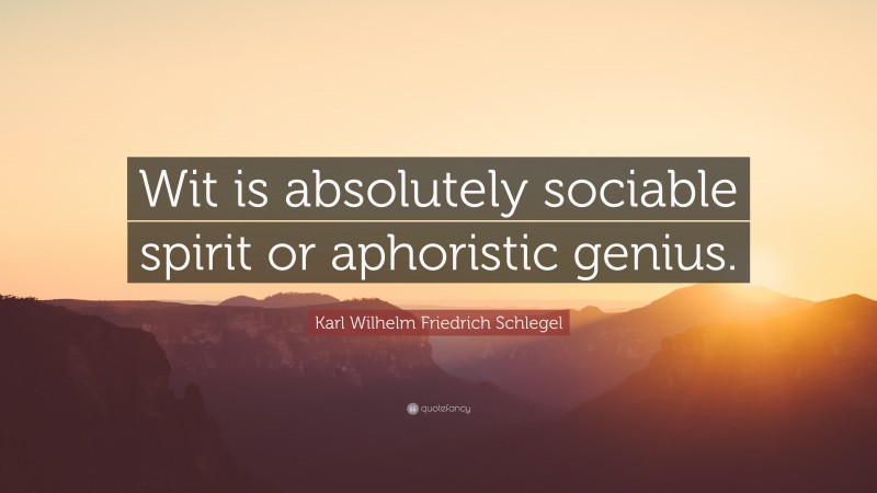 Karl Wilhelm Friedrich Schlegel Quote: “Wit is absolutely sociable spirit or aphoristic genius.”