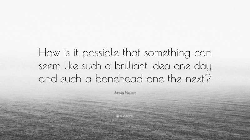 Jandy Nelson Quote: “How is it possible that something can seem like such a brilliant idea one day and such a bonehead one the next?”