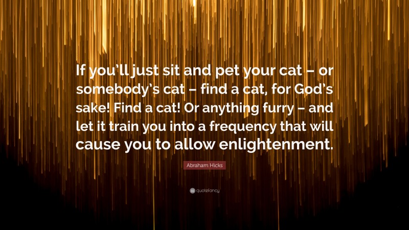 Abraham Hicks Quote: “If you’ll just sit and pet your cat – or somebody’s cat – find a cat, for God’s sake! Find a cat! Or anything furry – and let it train you into a frequency that will cause you to allow enlightenment.”