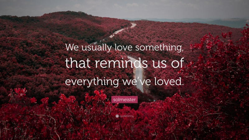 solmeister Quote: “We usually love something, that reminds us of everything we’ve loved.”
