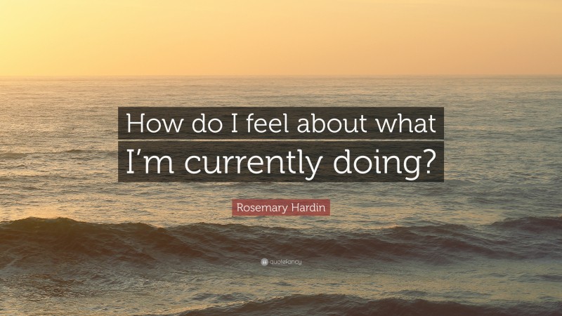 Rosemary Hardin Quote: “How do I feel about what I’m currently doing?”