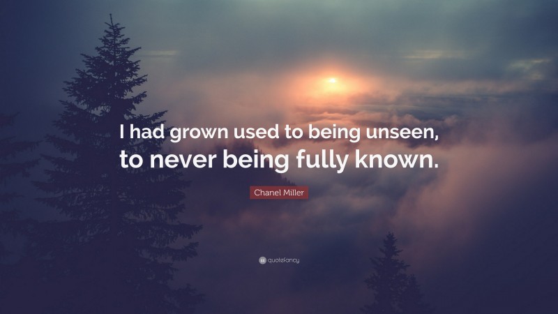 Chanel Miller Quote: “I had grown used to being unseen, to never being fully known.”