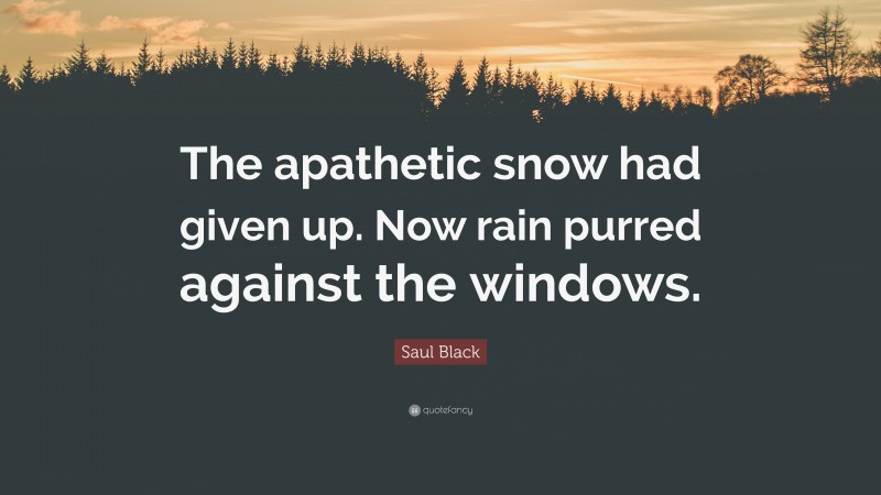 Saul Black Quote: “The apathetic snow had given up. Now rain purred against the windows.”