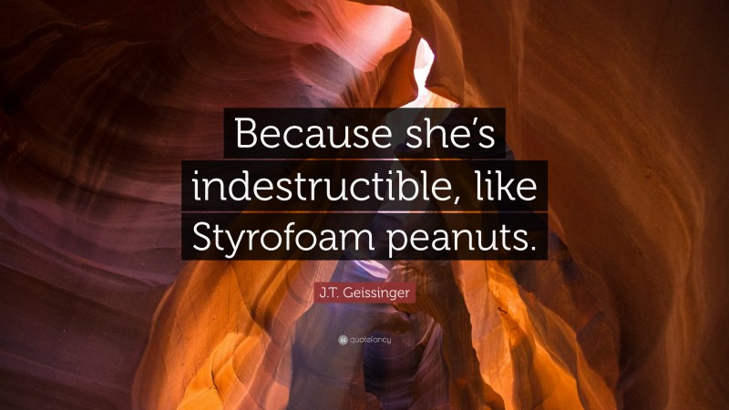 J.T. Geissinger Quote: “Because she’s indestructible, like Styrofoam peanuts.”