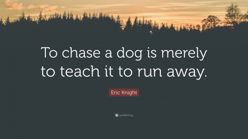 Eric Knight Quote: “To chase a dog is merely to teach it to run away.”