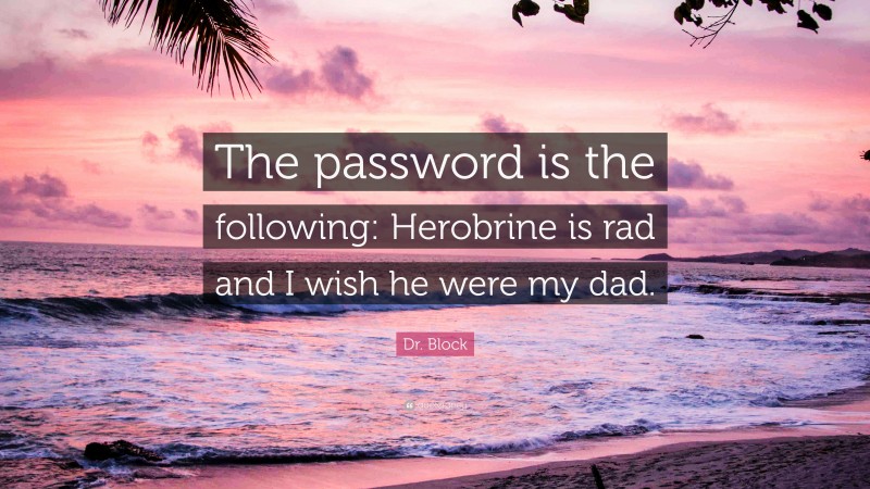 Dr. Block Quote: “The password is the following: Herobrine is rad and I wish he were my dad.”