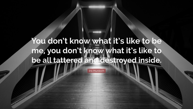 Iris Murdoch Quote: “You don’t know what it’s like to be me, you don’t know what it’s like to be all tattered and destroyed inside.”