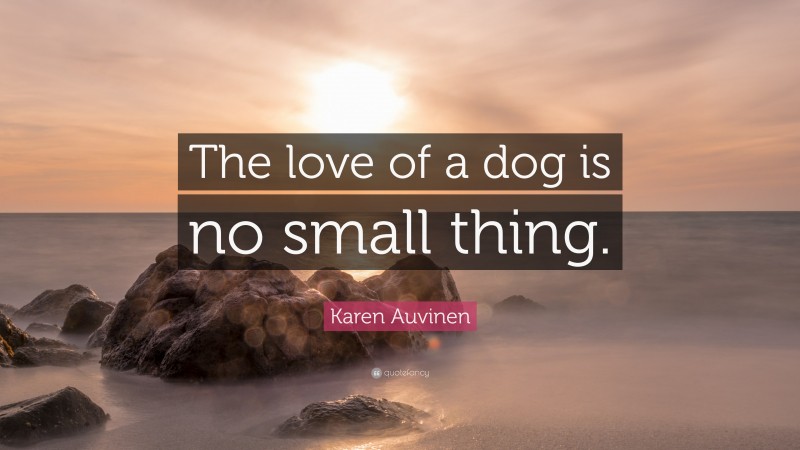 Karen Auvinen Quote: “The love of a dog is no small thing.”