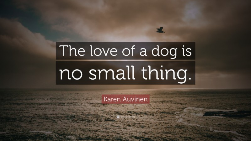 Karen Auvinen Quote: “The love of a dog is no small thing.”