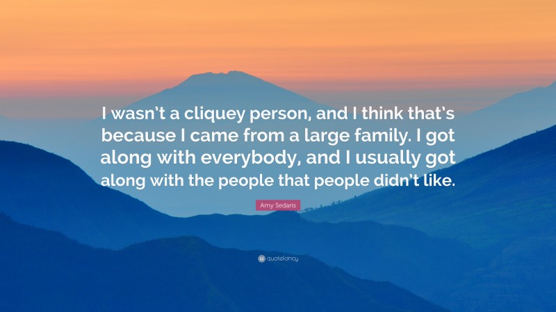 Amy Sedaris Quote: “I wasn’t a cliquey person, and I think that’s because I came from a large family. I got along with everybody, and I usually got along with the people that people didn’t like.”