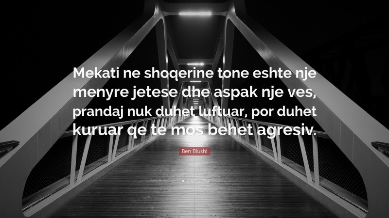 Ben Blushi Quote: “Mekati ne shoqerine tone eshte nje menyre jetese dhe aspak nje ves, prandaj nuk duhet luftuar, por duhet kuruar qe te mos behet agresiv.”
