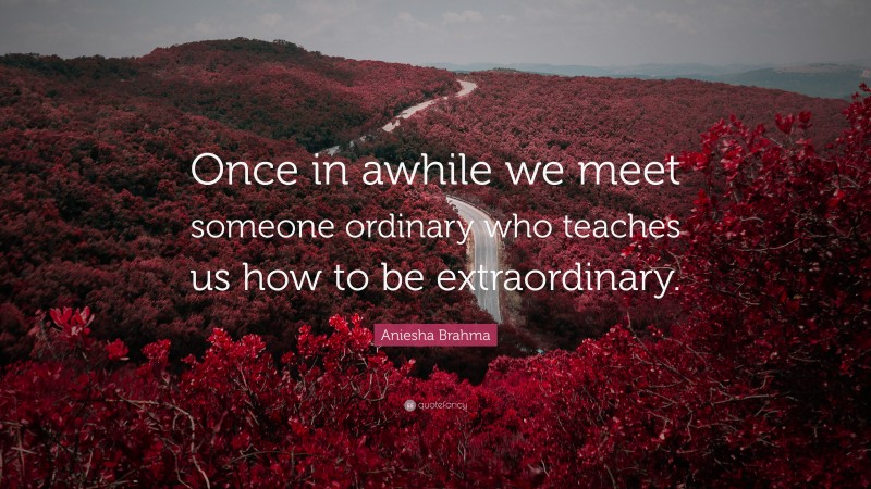 Aniesha Brahma Quote: “Once in awhile we meet someone ordinary who teaches us how to be extraordinary.”