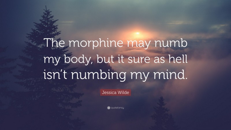 Jessica Wilde Quote: “The morphine may numb my body, but it sure as hell isn’t numbing my mind.”