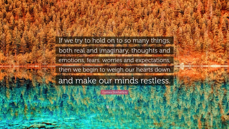 Gyalwa Dokhampa Quote: “If we try to hold on to so many things, both real and imaginary, thoughts and emotions, fears, worries and expectations, then we begin to weigh our hearts down and make our minds restless.”