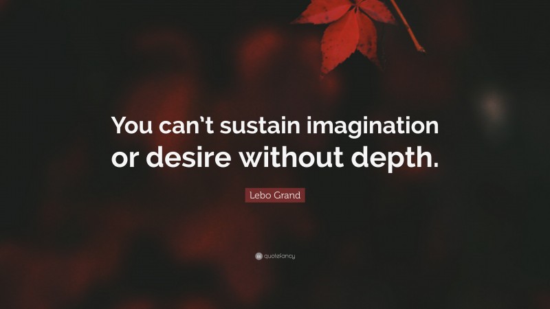 Lebo Grand Quote: “You can’t sustain imagination or desire without depth.”