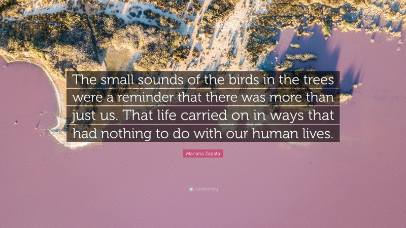 Mariana Zapata Quote: “The small sounds of the birds in the trees were a reminder that there was more than just us. That life carried on in ways that had nothing to do with our human lives.”