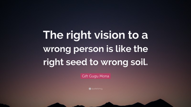 Gift Gugu Mona Quote: “The right vision to a wrong person is like the right seed to wrong soil.”