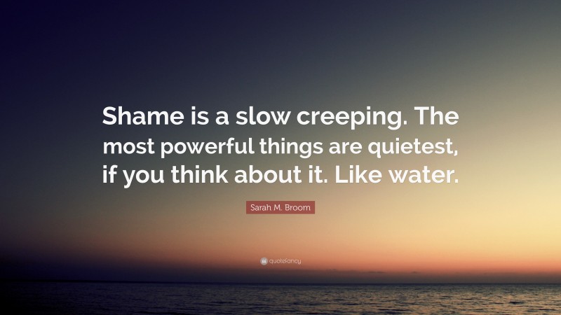 Sarah M. Broom Quote: “Shame is a slow creeping. The most powerful things are quietest, if you think about it. Like water.”