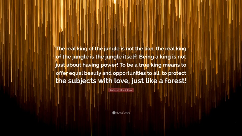 Mehmet Murat ildan Quote: “The real king of the jungle is not the lion, the real king of the jungle is the jungle itself! Being a king is not just about having power! To be a true king means to offer equal beauty and opportunities to all, to protect the subjects with love, just like a forest!”