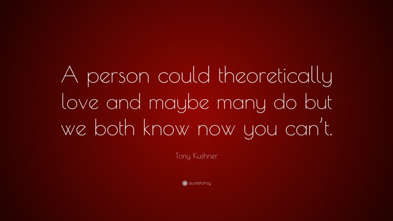 Tony Kushner Quote: “A person could theoretically love and maybe many do but we both know now you can’t.”