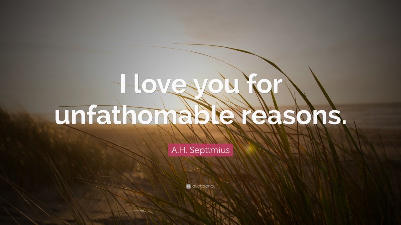 A.H. Septimius Quote: “I love you for unfathomable reasons.”