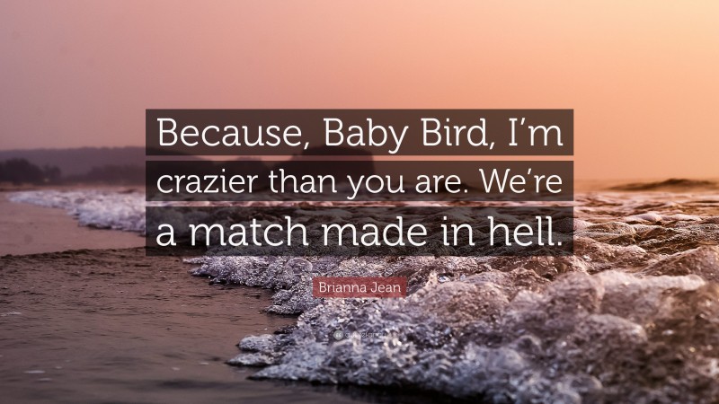 Brianna Jean Quote: “Because, Baby Bird, I’m crazier than you are. We’re a match made in hell.”