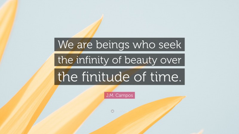 J.M. Campos Quote: “We are beings who seek the infinity of beauty over the finitude of time.”