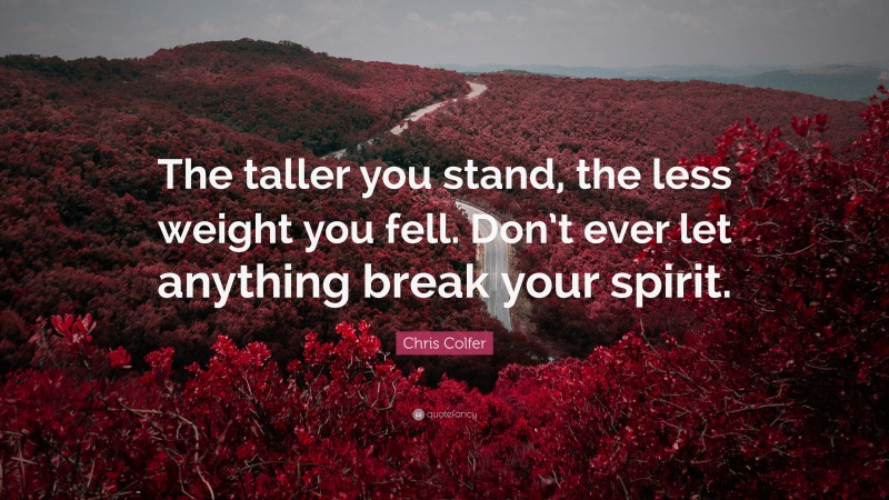 Chris Colfer Quote: “The taller you stand, the less weight you fell. Don’t ever let anything break your spirit.”