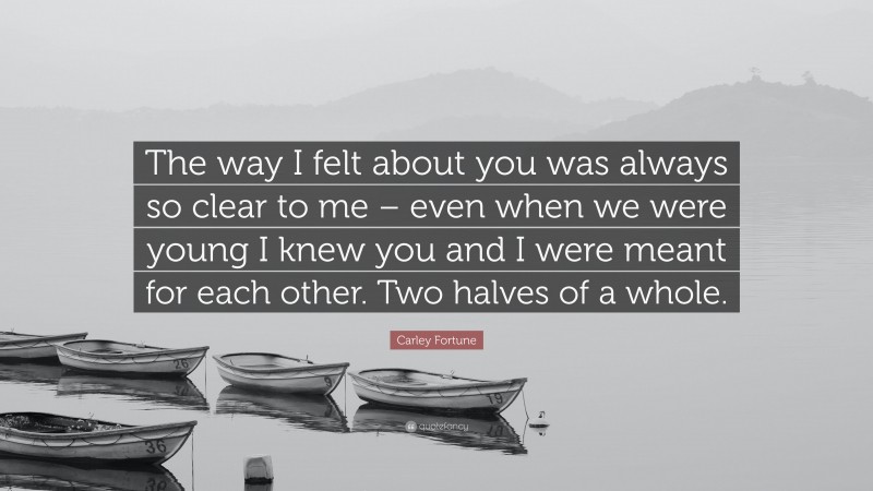 Carley Fortune Quote: “The way I felt about you was always so clear to me – even when we were young I knew you and I were meant for each other. Two halves of a whole.”