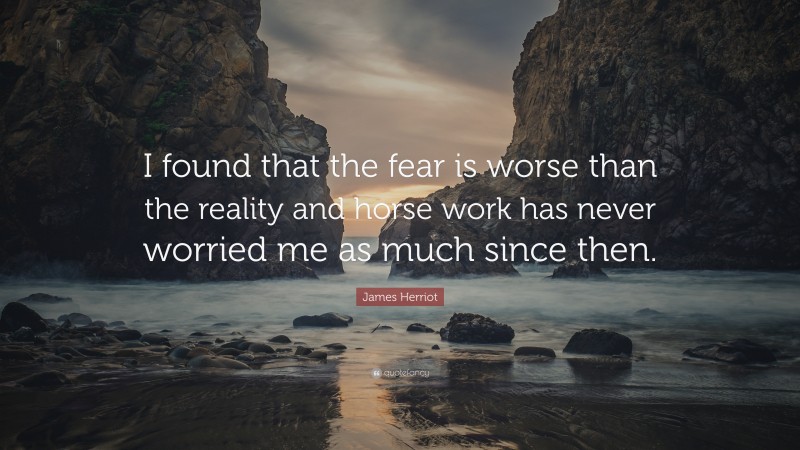 James Herriot Quote: “I found that the fear is worse than the reality and horse work has never worried me as much since then.”