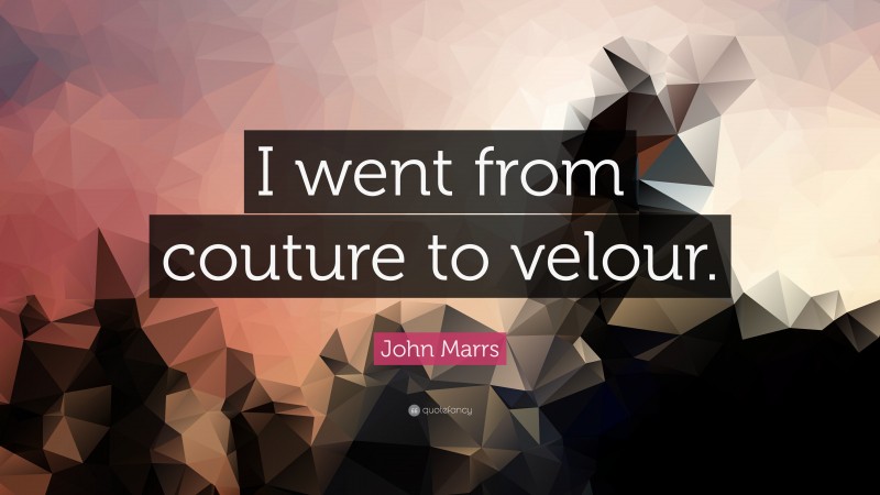 John Marrs Quote: “I went from couture to velour.”