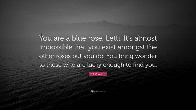 S.R. Crawford Quote: “You are a blue rose, Letti. It’s almost impossible that you exist amongst the other roses but you do. You bring wonder to those who are lucky enough to find you.”