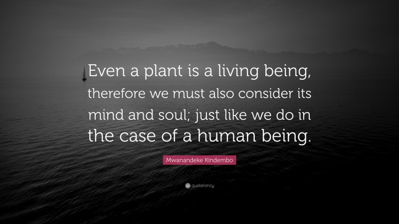 Mwanandeke Kindembo Quote: “Even a plant is a living being, therefore we must also consider its mind and soul; just like we do in the case of a human being.”