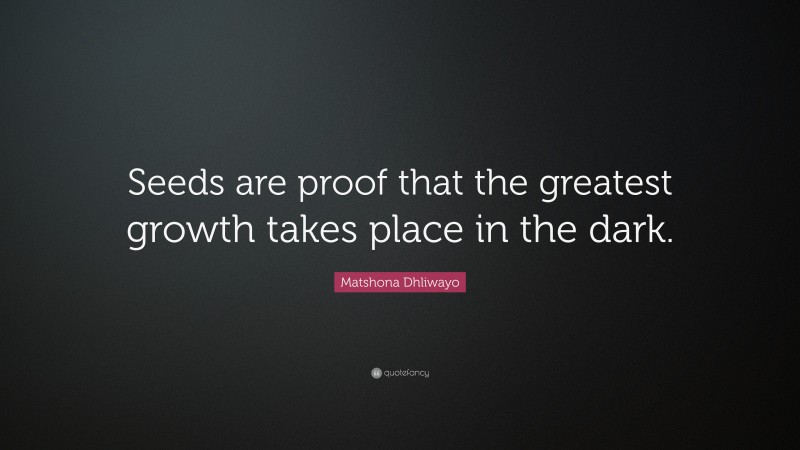 Matshona Dhliwayo Quote: “Seeds are proof that the greatest growth takes place in the dark.”