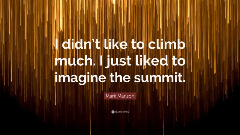 Mark Manson Quote: “I didn’t like to climb much. I just liked to imagine the summit.”