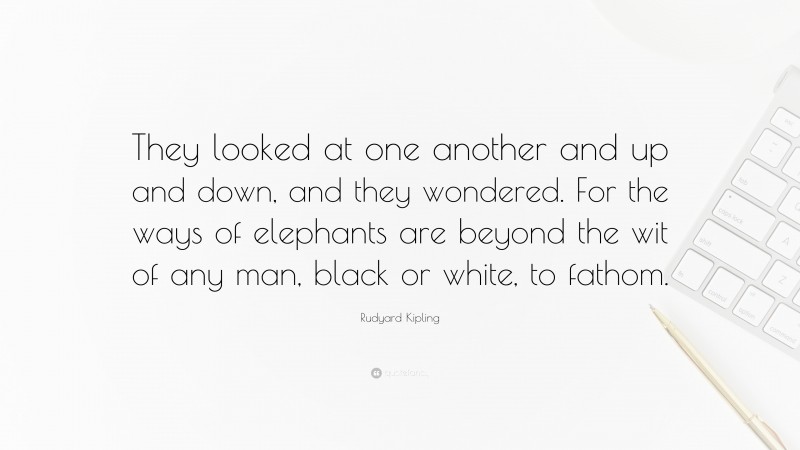 Rudyard Kipling Quote: “They looked at one another and up and down, and they wondered. For the ways of elephants are beyond the wit of any man, black or white, to fathom.”