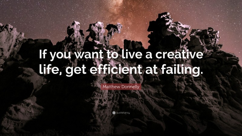 Matthew Donnelly Quote: “If you want to live a creative life, get efficient at failing.”