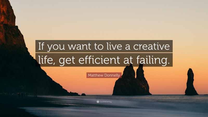 Matthew Donnelly Quote: “If you want to live a creative life, get efficient at failing.”