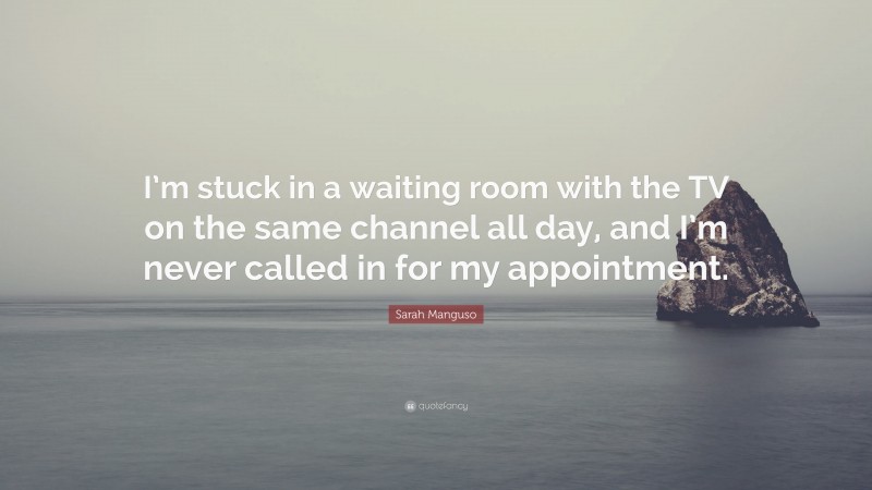 Sarah Manguso Quote: “I’m stuck in a waiting room with the TV on the same channel all day, and I’m never called in for my appointment.”