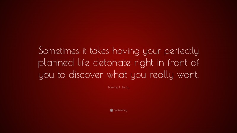 Tammy L. Gray Quote: “Sometimes it takes having your perfectly planned life detonate right in front of you to discover what you really want.”