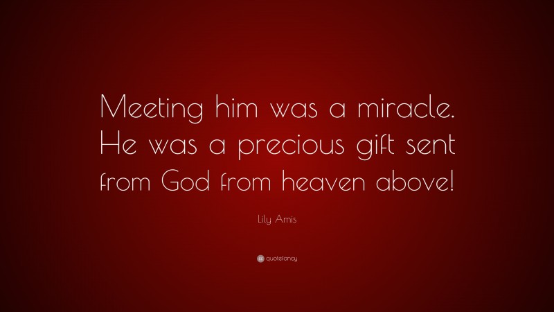 Lily Amis Quote: “Meeting him was a miracle. He was a precious gift sent from God from heaven above!”