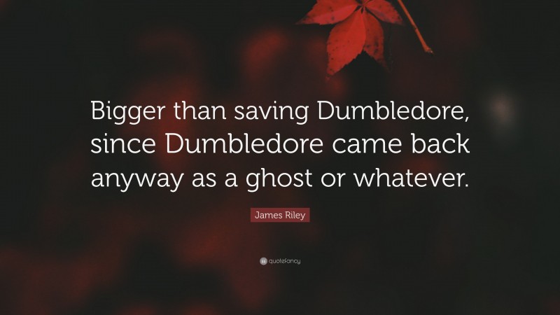 James Riley Quote: “Bigger than saving Dumbledore, since Dumbledore came back anyway as a ghost or whatever.”