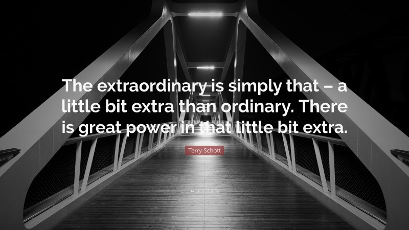 Terry Schott Quote: “The extraordinary is simply that – a little bit extra than ordinary. There is great power in that little bit extra.”