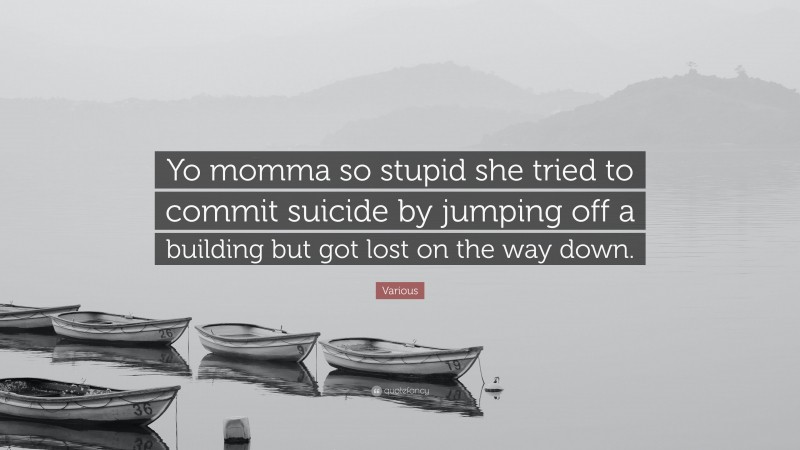 Various Quote: “Yo momma so stupid she tried to commit suicide by jumping off a building but got lost on the way down.”