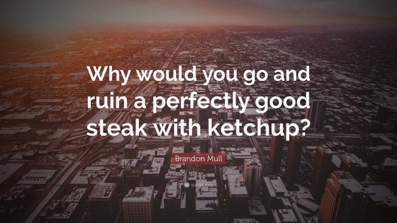 Brandon Mull Quote: “Why would you go and ruin a perfectly good steak with ketchup?”