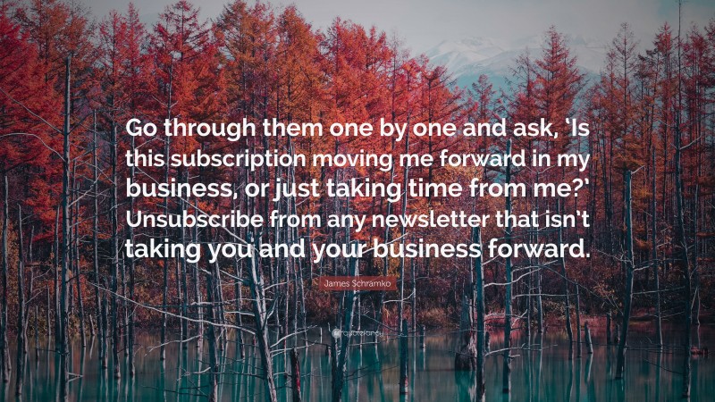 James Schramko Quote: “Go through them one by one and ask, ‘Is this subscription moving me forward in my business, or just taking time from me?’ Unsubscribe from any newsletter that isn’t taking you and your business forward.”