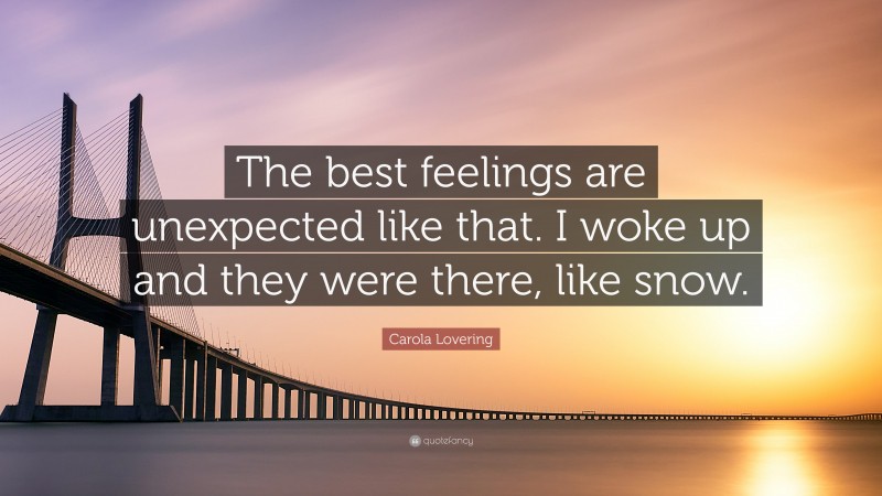 Carola Lovering Quote: “The best feelings are unexpected like that. I woke up and they were there, like snow.”